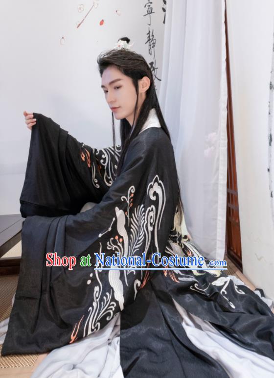 Chinese Ancient Prince Black Costumes Traditional Ming Dynasty Nobility Childe Clothing for Men