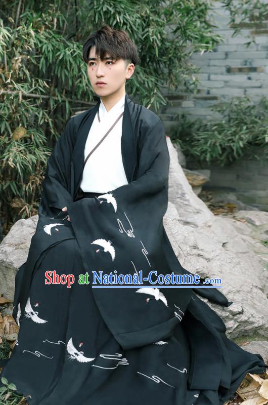 Chinese Ancient Scholar Black Costumes Traditional Jin Dynasty Clothing for Men for Women