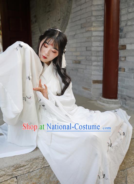 Chinese Ancient Scholar White Costumes Traditional Jin Dynasty Clothing for Men for Women