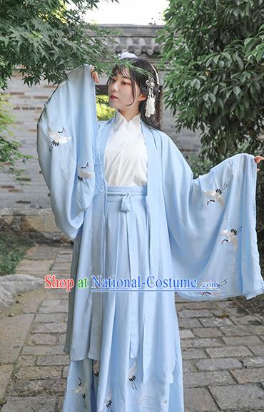 Chinese Drama Ancient Nobility Lady Blue Dress Traditional Jin Dynasty Court Costume for Women