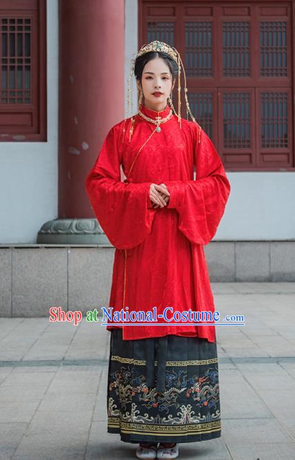 Chinese Drama Ancient Nobility Lady Red Blouse and Black Skirt Traditional Ming Dynasty Court Costumes for Women