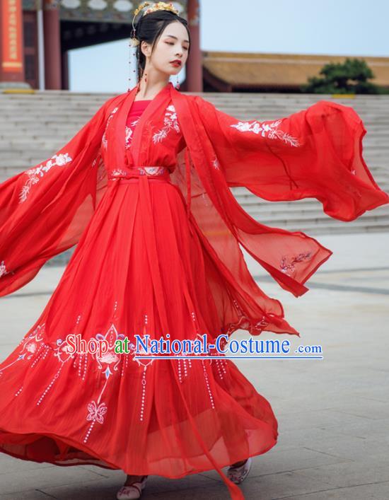 Chinese Drama Ancient Bride Wedding Red Hanfu Dress Traditional Tang Dynasty Princess Costumes for Women