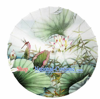 Chinese Traditional Printing Lotus Leaf Oil Paper Umbrella Artware Paper Umbrella Classical Dance Umbrella Handmade Umbrellas