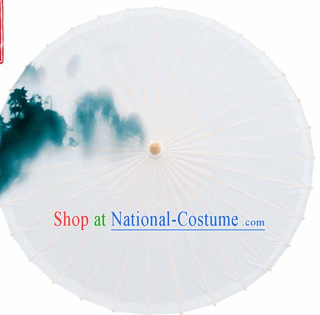 Chinese Traditional Printing Mountain White Oil Paper Umbrella Artware Paper Umbrella Classical Dance Umbrella Handmade Umbrellas