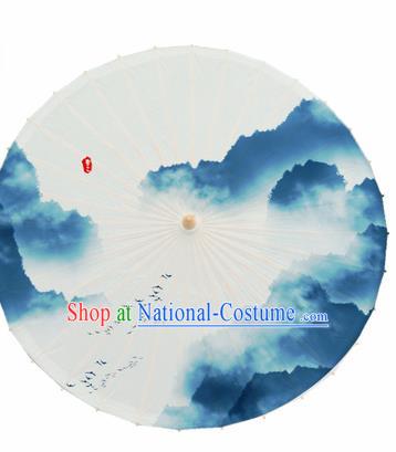 Chinese Traditional Printing Mountain Scenery Oil Paper Umbrella Artware Paper Umbrella Classical Dance Umbrella Handmade Umbrellas