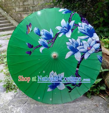 Chinese Artware Paper Umbrella Traditional Printing Yulan Magnolia Green Oil Paper Umbrella Classical Dance Umbrella Handmade Umbrellas