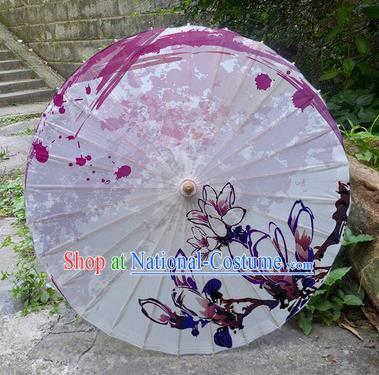 Chinese Artware Paper Umbrella Traditional Printing Purple Yulan Magnolia Oil Paper Umbrella Classical Dance Umbrella Handmade Umbrellas