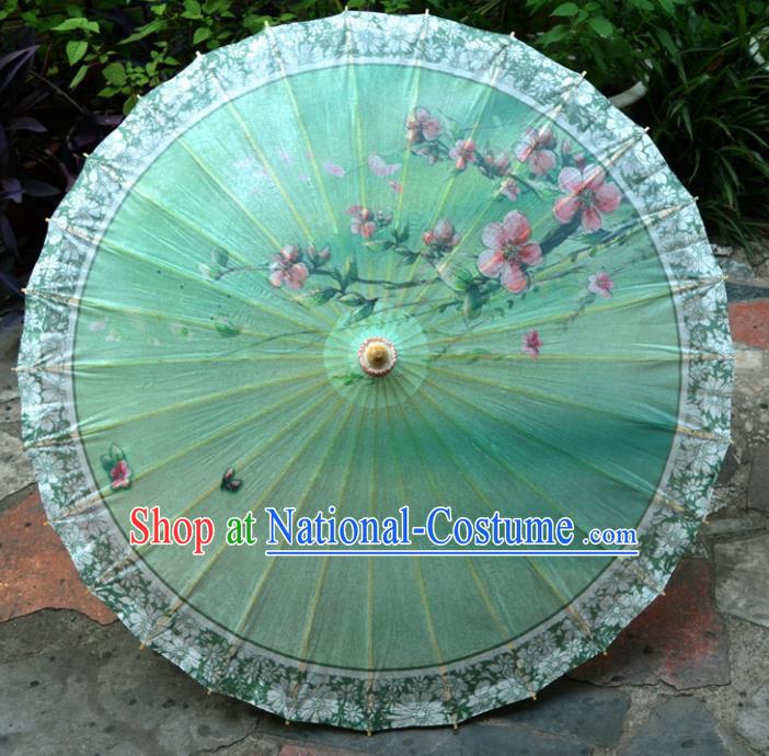 Chinese Artware Paper Umbrella Traditional Printing Spring Flowers Green Oil Paper Umbrella Classical Dance Umbrella Handmade Umbrellas