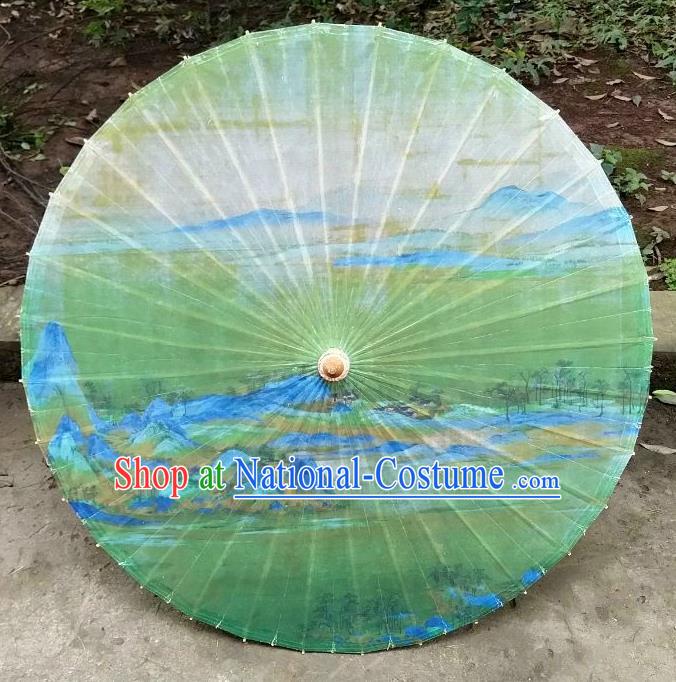 Chinese Artware Paper Umbrella Traditional Printing Green Mountains Oil Paper Umbrella Classical Dance Umbrella Handmade Umbrellas