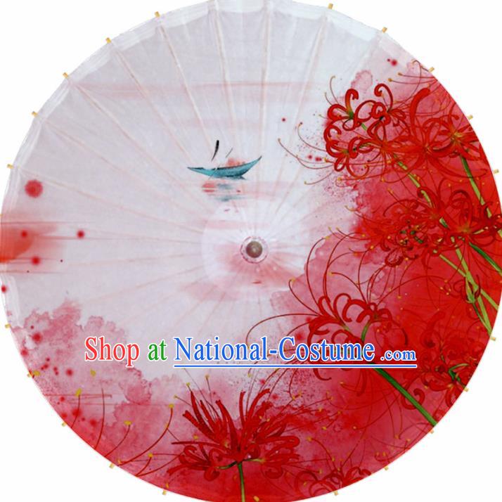 Chinese Artware Paper Umbrella Traditional Printing Red Manjusaka Oil Paper Umbrella Classical Dance Umbrella Handmade Umbrellas