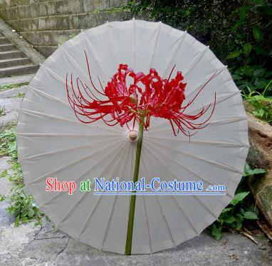 Chinese Artware Paper Umbrella Traditional Printing Red Spider Lily White Oil Paper Umbrella Classical Dance Umbrella Handmade Umbrellas