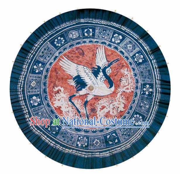 Chinese Artware Paper Umbrella Traditional Printing Crane Navy Oil Paper Umbrella Classical Dance Umbrella Handmade Umbrellas