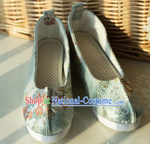 Asian Chinese Traditional Hanfu Green Brocade Shoes Ancient Princess Shoes Handmade Shoes for Women