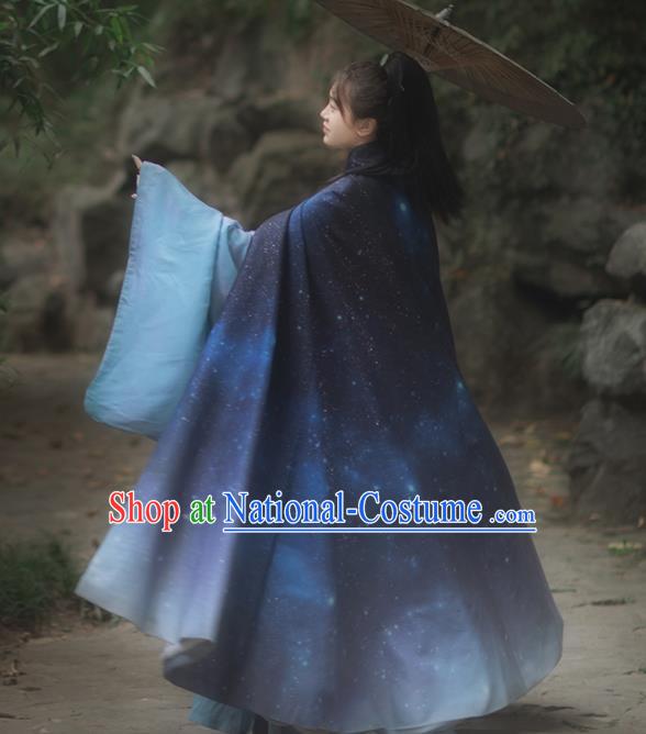 Chinese Drama Ancient Hanfu Blue Cloak Traditional Ming Dynasty Princess Costume for Women