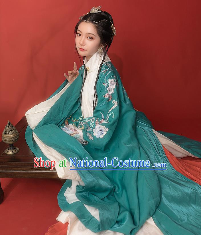 Chinese Ancient Hanfu Embroidered Green Cardigan Traditional Ming Dynasty Princess Costumes for Women