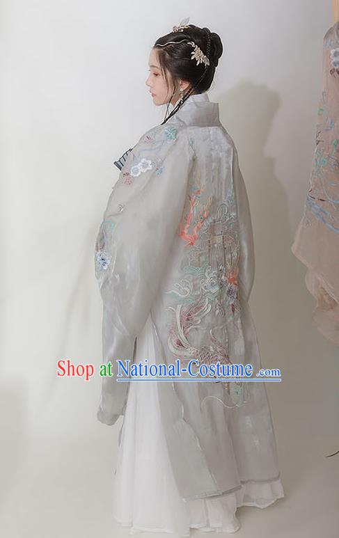 Chinese Ancient Hanfu Embroidered Grey Cardigan Traditional Ming Dynasty Princess Costumes for Women