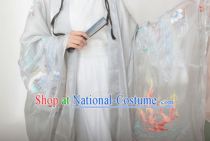 Chinese Ancient Hanfu Embroidered Grey Cardigan Traditional Ming Dynasty Princess Costumes for Women