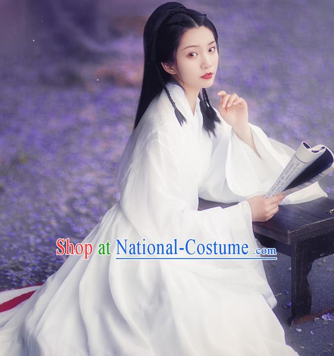 Chinese Ancient Female Swordsman White Hanfu Dress Traditional Jin Dynasty Court Princess Costumes for Women