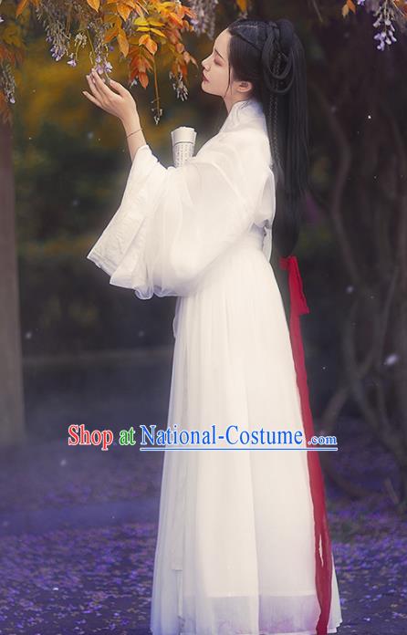 Chinese Ancient Female Swordsman White Hanfu Dress Traditional Jin Dynasty Court Princess Costumes for Women