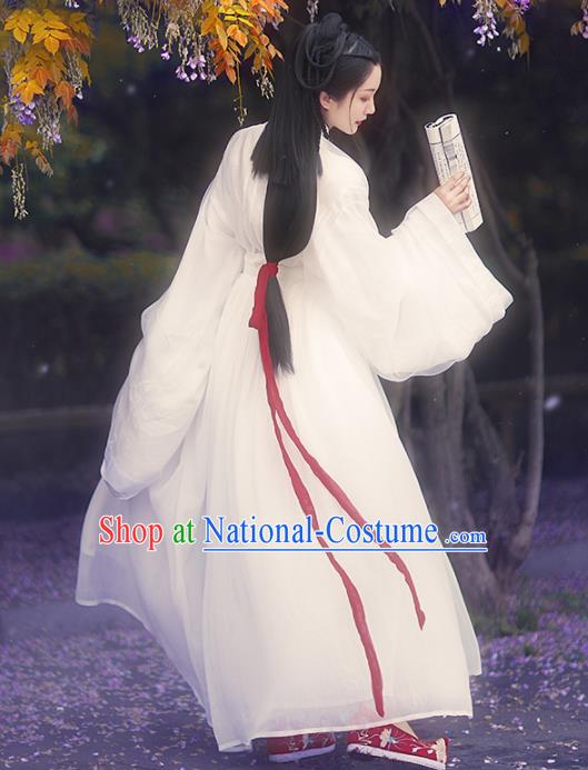 Chinese Ancient Female Swordsman White Hanfu Dress Traditional Jin Dynasty Court Princess Costumes for Women