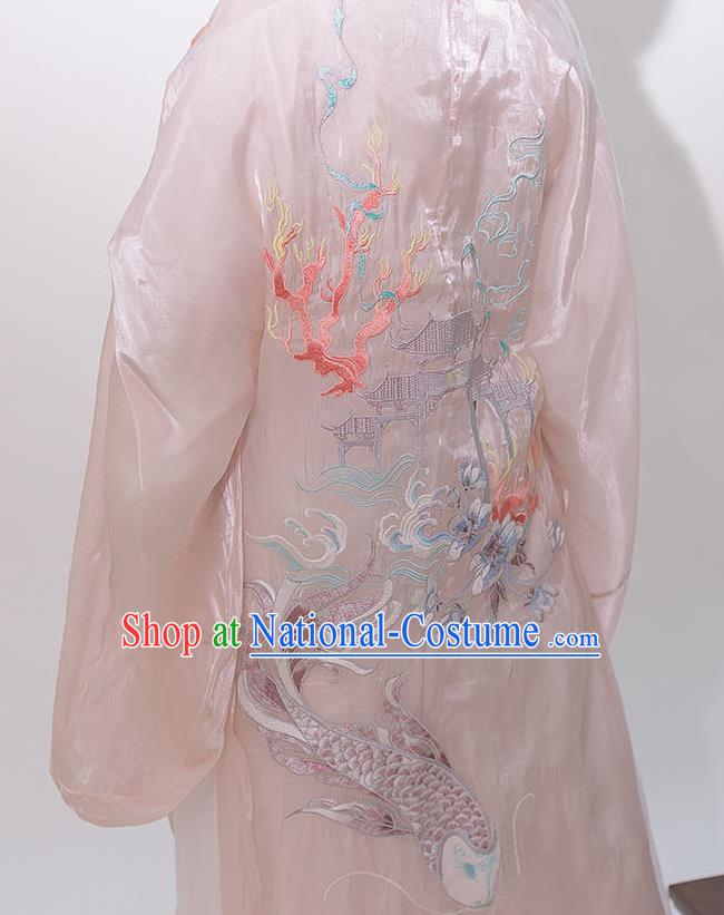 Chinese Ancient Hanfu Embroidered Light Pink Cardigan Traditional Ming Dynasty Princess Costumes for Women