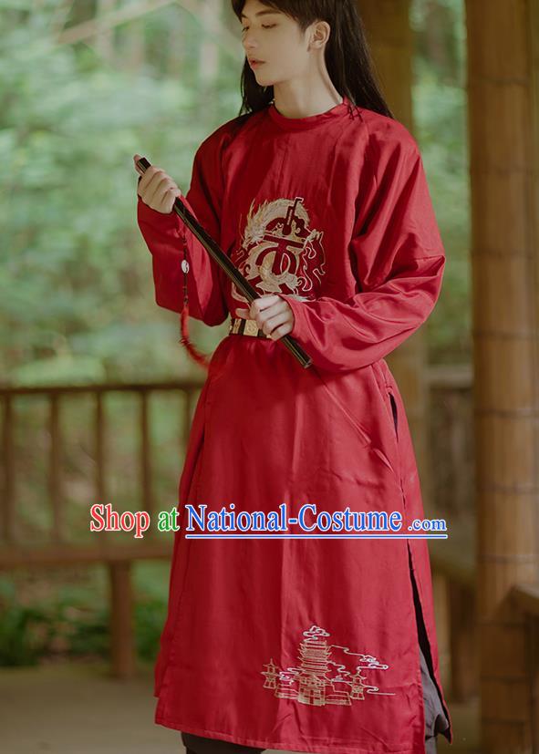 Chinese Ancient Swordsman Red Costumes Traditional Tang Dynasty Imperial Bodyguard Clothing for Men