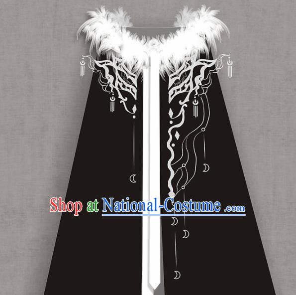 Chinese Ancient Swordsman Embroidered Black Cape Traditional Jin Dynasty Prince Clothing for Men