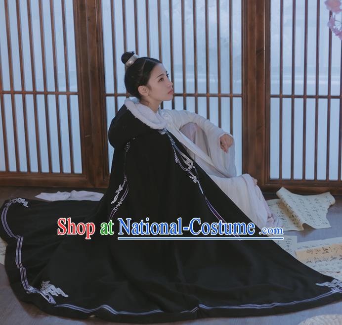 Chinese Ancient Female Swordsman Hanfu Black Cape Traditional Song Dynasty Palace Lady Costume for Women