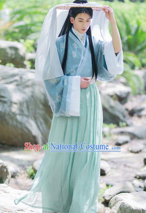 Chinese Ancient Swordsman Costumes Traditional Jin Dynasty Nobility Childe Clothing for Men