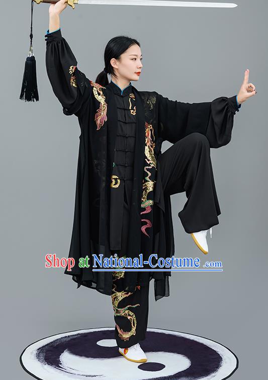 Chinese Traditional Tai Chi Performance Embroidered Black Costumes Martial Arts Outfits for Women