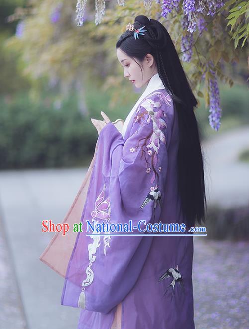 Chinese Ancient Imperial Consort Purple Hanfu Cloak Traditional Ming Dynasty Court Costumes for Women