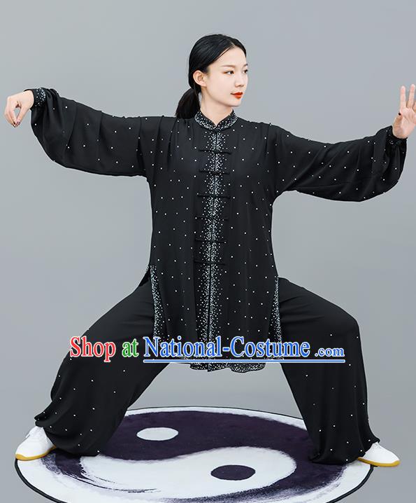 Chinese Traditional Tai Chi Training Black Costumes Martial Arts Performance Outfits for Women