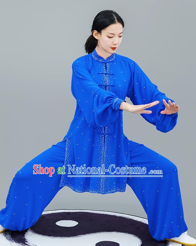 Chinese Traditional Tai Chi Training Royalblue Costumes Martial Arts Performance Outfits for Women