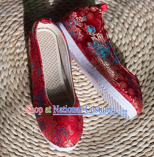 Asian Chinese Traditional Hanfu Red Brocade Shoes Ancient Princess Shoes Handmade Shoes for Women