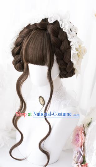 Top Grade Cosplay Lolita Wigs Nobility Lady Long Curly Hair Wiggery Headdress for Women