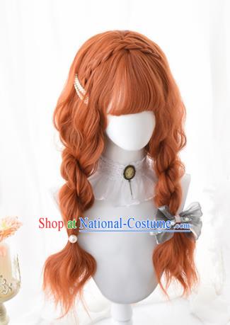 Top Grade Cosplay Lolita Orange Wigs Nobility Lady Long Curly Hair Wiggery Headdress for Women