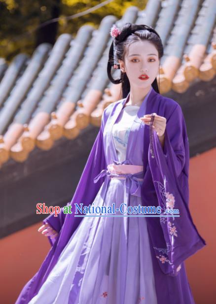 Chinese Traditional Tang Dynasty Princess Costumes Ancient Palace Lady Purple Hanfu Dress for Women