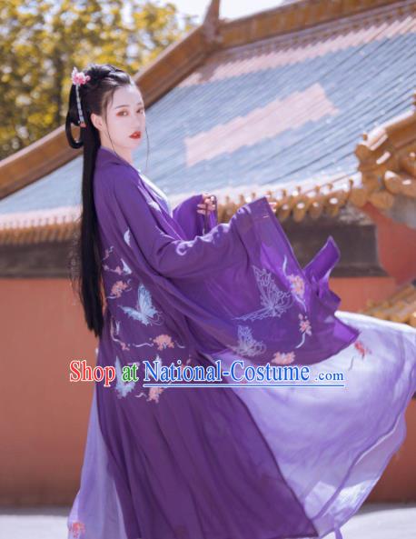 Chinese Traditional Tang Dynasty Princess Costumes Ancient Palace Lady Purple Hanfu Dress for Women