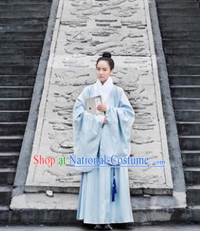 Chinese Traditional Ming Dynasty Scholar Blue Costumes Ancient Taoist Priest Clothing for Men