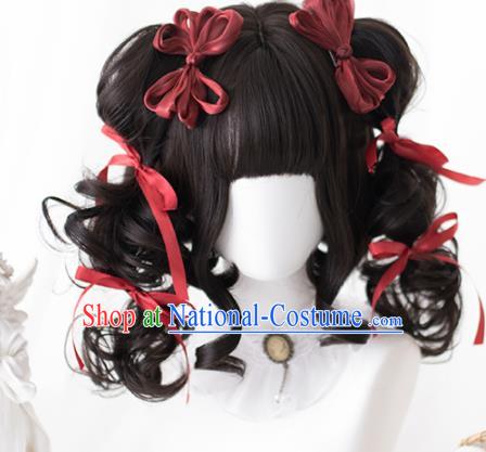 Top Grade Cosplay Lolita Brown Curly Wigs Young Lady Long Hair Wiggery Headdress for Women