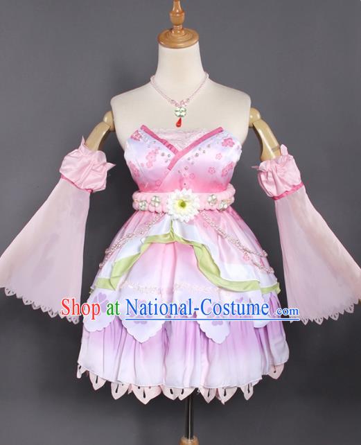 Top Grade Cosplay Fairy Pink Short Dress Halloween Magic Princess Costume for Women