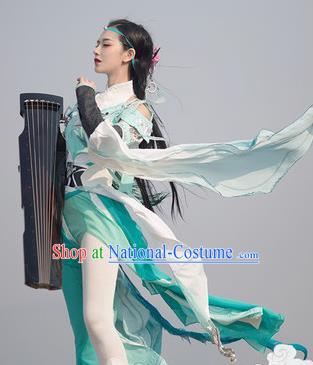 Chinese Traditional Cosplay Swordswoman Green Costumes Ancient Fairy Goddess Hanfu Dress for Women