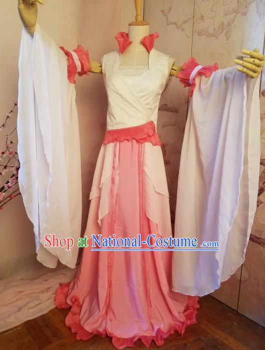 Top Grade Chinese Cosplay Fairy Princess Pink Dress Ancient Female Swordsman Costume for Women