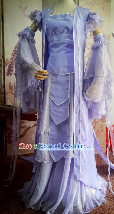 Chinese Traditional Cosplay Swordswoman Purple Costumes Ancient Female Knight Hanfu Dress for Women