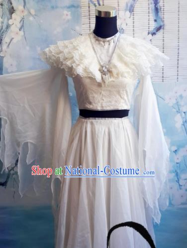 Top Grade Chinese Cosplay Fairy Princess White Dress Ancient Female Swordsman Costume for Women