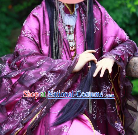 Chinese Traditional Cosplay Han Dynasty Imperial Consort Costumes Ancient Female Swordsman Purple Hanfu Dress for Women