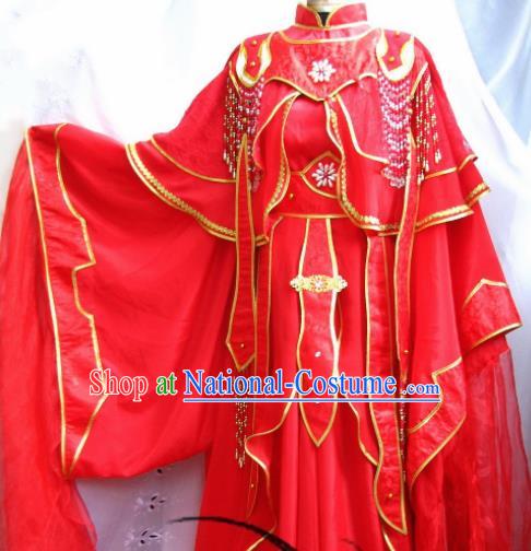 Chinese Traditional Cosplay Swordsman Wedding Red Costumes Ancient Crown Prince Clothing for Men