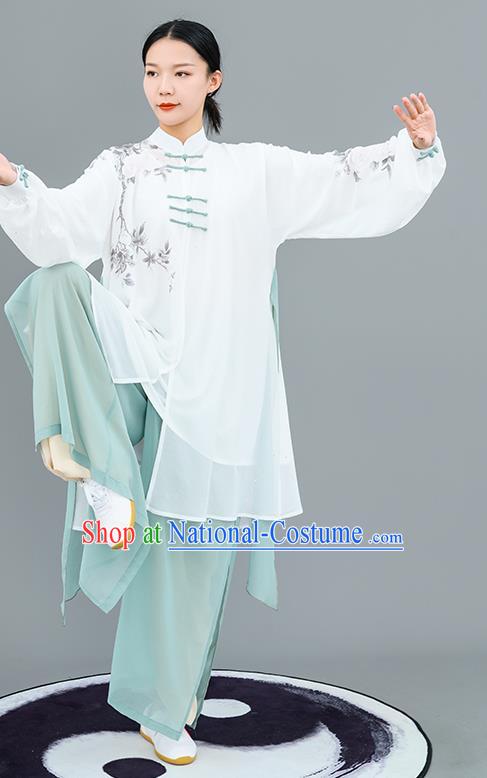 Chinese Traditional Tai Chi Training Ink Painting Costumes Martial Arts Performance Outfits for Women