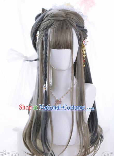 Top Grade Cosplay Lolita Maroon Wigs Young Lady Long Hair Wiggery Headdress for Women