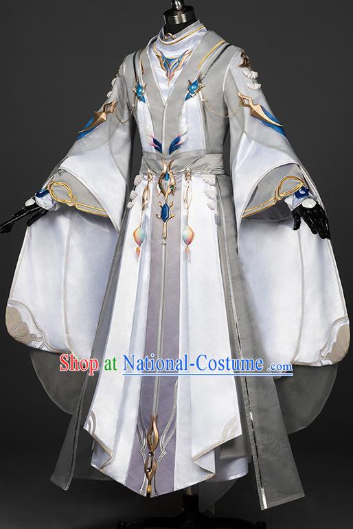 Chinese Traditional Cosplay Swordsman King Grey Costumes Ancient Young Knight Clothing for Men